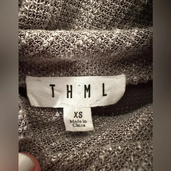 THML Anthropologie Cowl Neck Stripe Gray Black Dress Stretch Faux Suede Trim XS - Picture 6 of 14